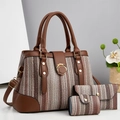 Set di 3 borse da donna in tweed marrone con borsa a mano capiente e portafogli abbinati - Marrone