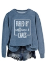 Flat lay of blue-grey crewneck sweatshirt with white Fueled by Caffeine text print - S / Blue (White Font)