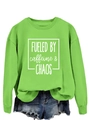 Flat lay of neon green crewneck sweatshirt with Fueled by Caffeine & Chaos print and denim shorts - S / Neon Green (White Font)