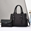 Sac fourre-tout noir à motif litchi avec pochette assortie et clous argentés - Noir
