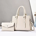 Ensemble sac à main minimaliste beige en cuir grainé avec petite pochette assortie - Blanc Cassé