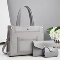Ensemble trois pièces de sac cabas gris texturé, pochette bandoulière et porte-monnaie rond - Ensemble Sac Fourre-tout Et Pochette Et Porte-cartes / Gris