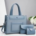 Ensemble détaillé de sac cabas texturé gris bleu avec pochette et porte-cartes assortis - Ensemble Sac Fourre-tout Et Pochette Et Porte-cartes / Bleu