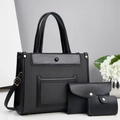 Three-piece black tote bag set for women with shoulder bag and small purse combo - Tote Handbag And Clutch And Card Holder Set / Black