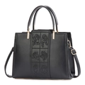 Elegante schwarze Handtasche mit Rosenstickerei und goldfarbenen Details für Damen - 29/9/20 / Schwarz
