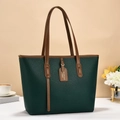 Grande borsa tote verde scuro con trama a litchi e manici marroni lunghi - Verde