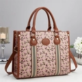 Sac cabas chic pour femme avec imprimé cerises et sangles en toile rayées stylées - Khaki