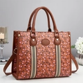 Sac à main fourre-tout marron élégant avec imprimé cerise et ruban rayé à la mode - Jaune Terre