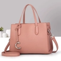 Pink lychee texture leather tote bag with silver C pendant and adjustable shoulder strap - Dusky Pink