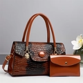 Ensemble de sacs à main vintage marron foncé avec motif crocodile et fini brillant - Jaune Terre