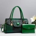 Ensemble sac à main vert à motif crocodile avec grand cabas et portefeuille - Vert