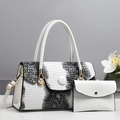 Elegant retro faux crocodile texture handbag and clutch set with gold shell charm - 30cmx12cmx18cm / White