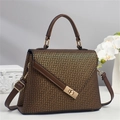 Brown monogram top handle handbag with gold hardware and adjustable shoulder strap - Antique Bronze