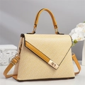Chic mustard yellow satchel bag with geometric woven texture and gold metal hardware - Yellow