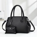 Minimalist black lychee leather tote bag with silver hardware and mini coin pouch - Black