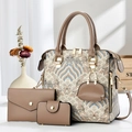 Ensemble chic de 4 sacs à main pour femmes en jacquard beige avec cabas et pochette - Khaki