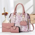 Ensemble de sacs 4 pièces avec cabas à fleurs, portefeuille, porte-carte et charms - Rose