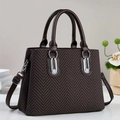 Brown herringbone tote bag with faux leather handles and silver hardware for women - 30/13/23 / Coffee