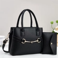 Elegant black pebbled leather handbag set with gold horsebit detail and matching wallet - 27/12/20 / Black