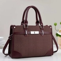Deep red herringbone tote bag with top handles, crossbody strap and silver metal lock - Burgundy