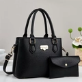 Chic black lychee texture leather handbag and clutch set with gold hardware for women - 27x12x20cm / Black