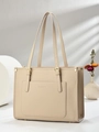 Beige faux leather tote bag with fashion embossing and long shoulder straps - Off White