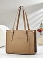 Brown lychee leather tote bag with adjustable handles and elegant minimalist design - Khaki