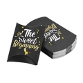 Macro detail of black graduation pillow boxes with gold stars and artful lettering - Black (The Sweet Beginning)