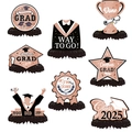 Detail of 8-piece black and rose gold graduation honeycomb centerpieces with Class of 2025 - Rose Gold Graduation Set / Pink