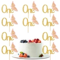 10er-Set goldene Glitzer-Kuchenaufsätze mit rosa Schmetterlingen zum 1. Geburtstag - One mit Schmetterling Set / Gold + Rosa