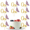 Goldener Glitzer-Kuchenaufsatz 'One' mit lila Schmetterlingen für den ersten Geburtstag - One mit Schmetterling Set / Gold + Lila