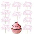 Pink glitter Happy Birthday butterfly cake topper set with 11 decorative butterfly pieces - Happy Birthday / 10 Pieces Pack / Pink