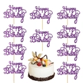 Set of 10 purple glitter Happy Birthday cake toppers with wooden sticks for parties - Happy Birthday / 10 Pieces Pack / Purple