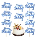Blue glitter Happy Birthday cake topper set with 10 pieces for party dessert decorations - Happy Birthday / 10 Pieces Pack / Blue
