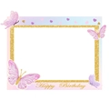 Cornice per foto Happy Birthday glitterata con farfalle decorative rosa e viola - Cornice Foto Compleanno Farfalla