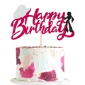 Pink glitter Happy Birthday cake topper with disco dancers and cowboy hat on white background - Rose Pink Topper And Silver Hat