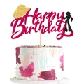 Pink glitter Happy Birthday cake topper with disco cowboy hat on a decorated cake - Rose Pink Topper And Gold Hat