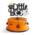 Halloween Tortenstecker Little Boo mit schwarzem Glitzer, Krone und Geist Dekoration - Schwarzer Halloween Geburtstag Tortenaufsatz