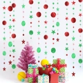 Detail of red and green stars and glitter circles hanging garland for Christmas decor - Christmas Style (Red & Green)