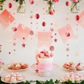 Pink and rose gold birthday party set with glitter stars, round garlands and banners - Rose Gold