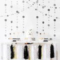 Silver mirror star and circle garland with black gold tassel streamers for party decor - Silver