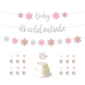 Winter baby shower party decoration set with snowflake banner and cake toppers - Pink Style (款式一粉色)