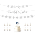Winter birthday party decoration set with silver glitter snowflake banner and cake toppers - Silver Style (款式三银色)