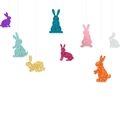 Acht bunte glitzernde Hasen-Anhänger im Set für die Osterparty-Dekoration - Glitzer Hase Banner Set (8 Hasen + 3m Seil)
