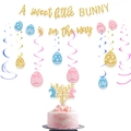 Set decorativo festa di Pasqua per baby shower con striscione dorato e spirali colorate - Set Decorazione Coniglio Pasquale