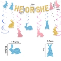 Decorazioni per Gender Reveal con scritte glitter He or She e coniglietti a spirale - Set Decorazione Gender Reveal (HE OR SHE)