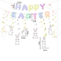 Easter party decoration set with Happy Easter banner, hanging swirls and rabbit toppers - Easter Set (Banner + Spirals)