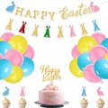 Paasfeest decoratieset met Happy Easter banners, konijnen slingers en kleurrijke ballonnen - Paasset (Banner Ballonnen Toppers)