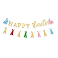 Glinsterende Happy Easter banner met gekleurde konijntjes voor feestdecoratie - Banner