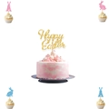 Glinsterende Happy Easter taarttopper set met konijntjes en gouden letters decor - Grote en Kleine Cake Toppers